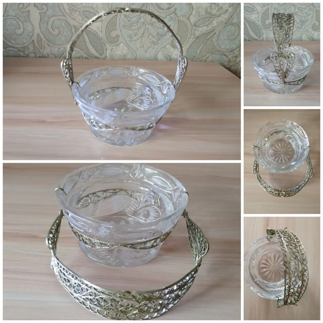 Хрустальная конфетница с мельхиоровой ручкой СССР - Антиквариат и коллекционирование (Барахолка) в Владивосток