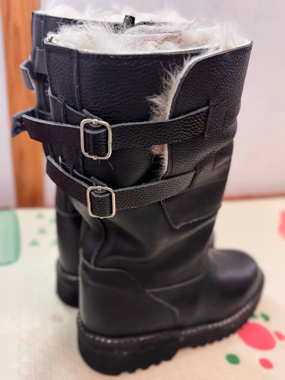 Мужские монгольские сапоги из натуральной кожи с мехом овчины