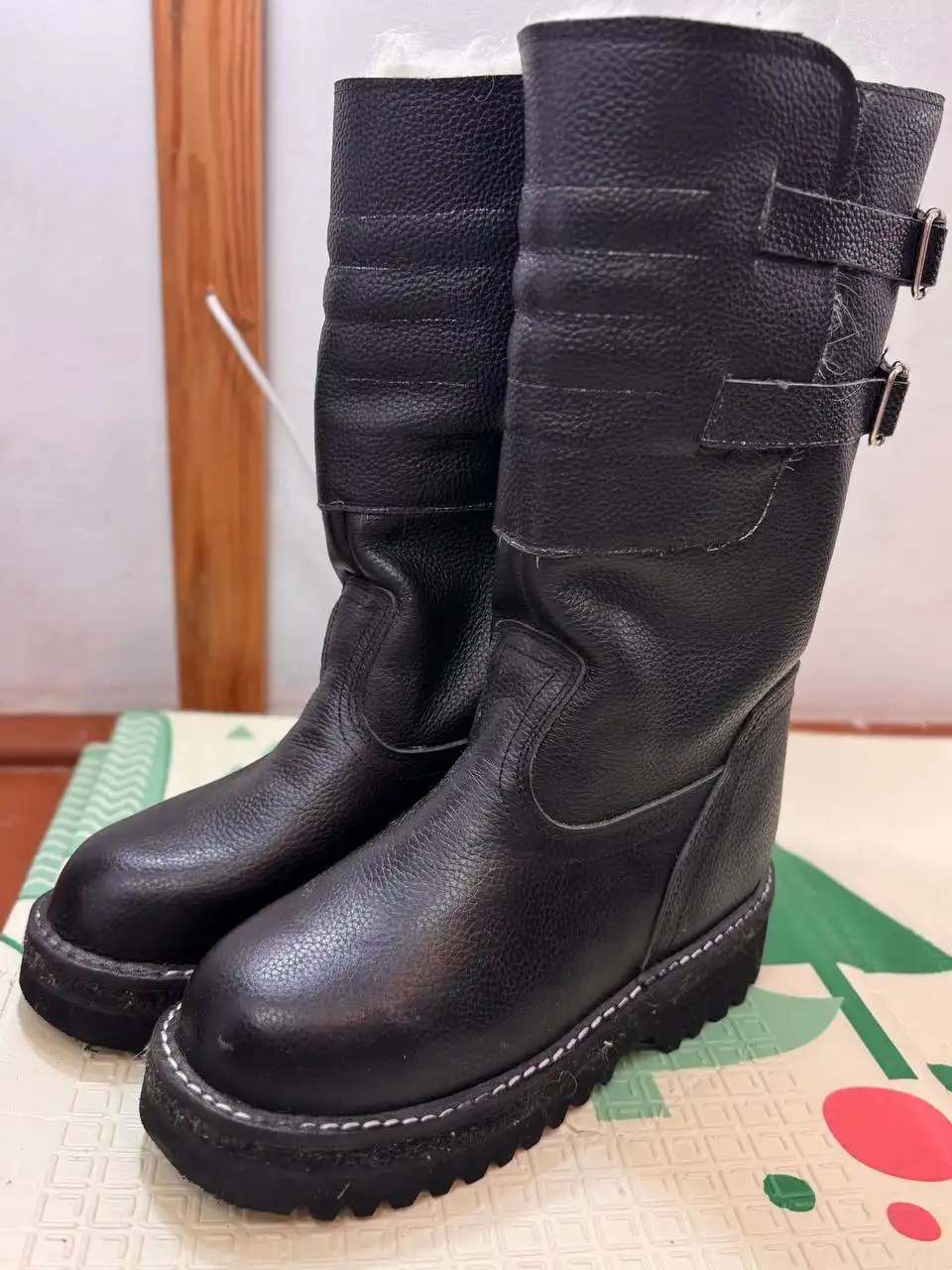 Мужские монгольские сапоги из натуральной кожи с мехом овчины