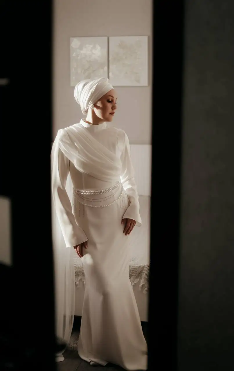 Атласное платье для невесты на никах с платком и шапкой - Свадебная одежда (Одежда) в Казань