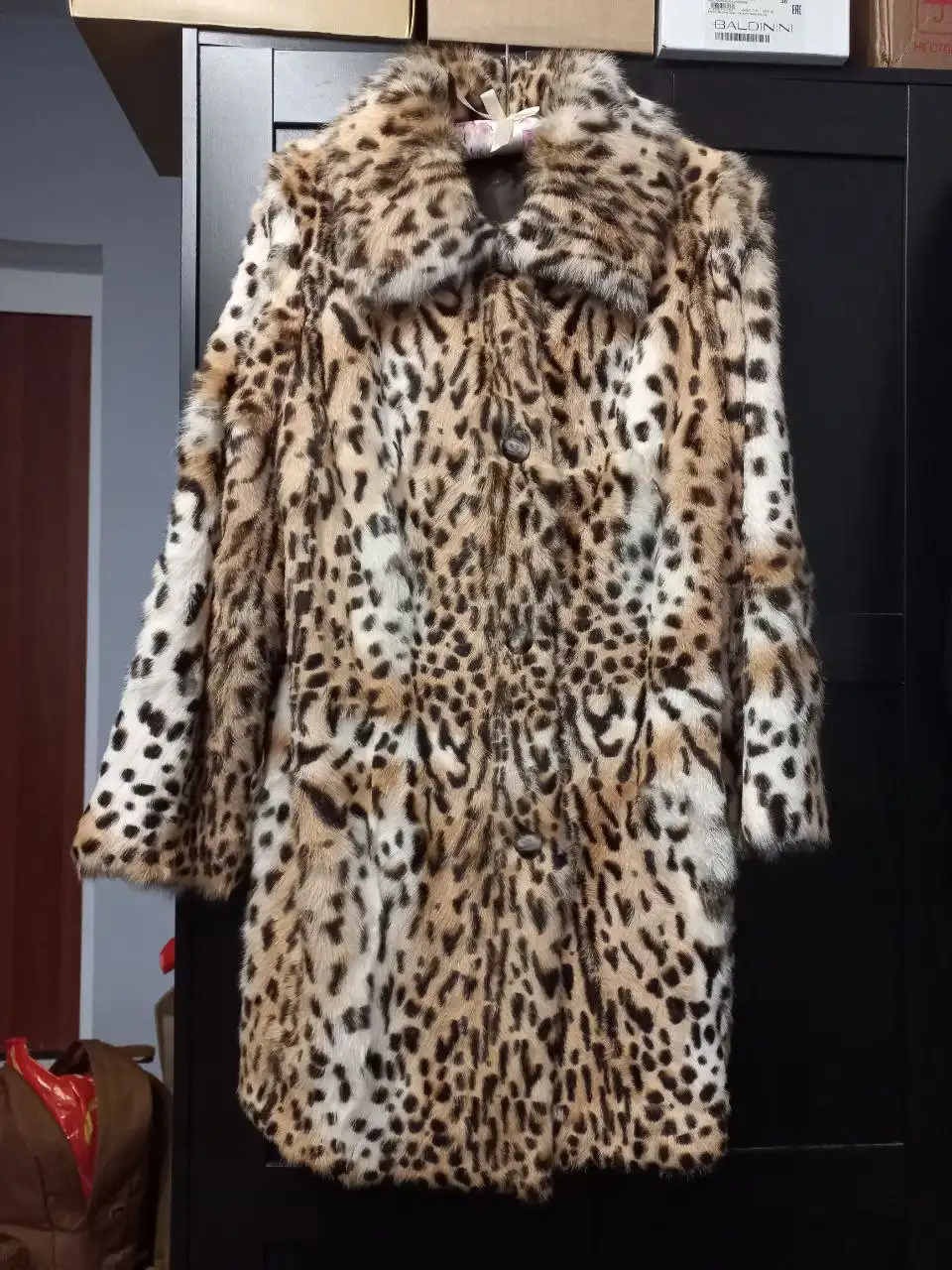Полушубок натуральный козлик леопардовый принт