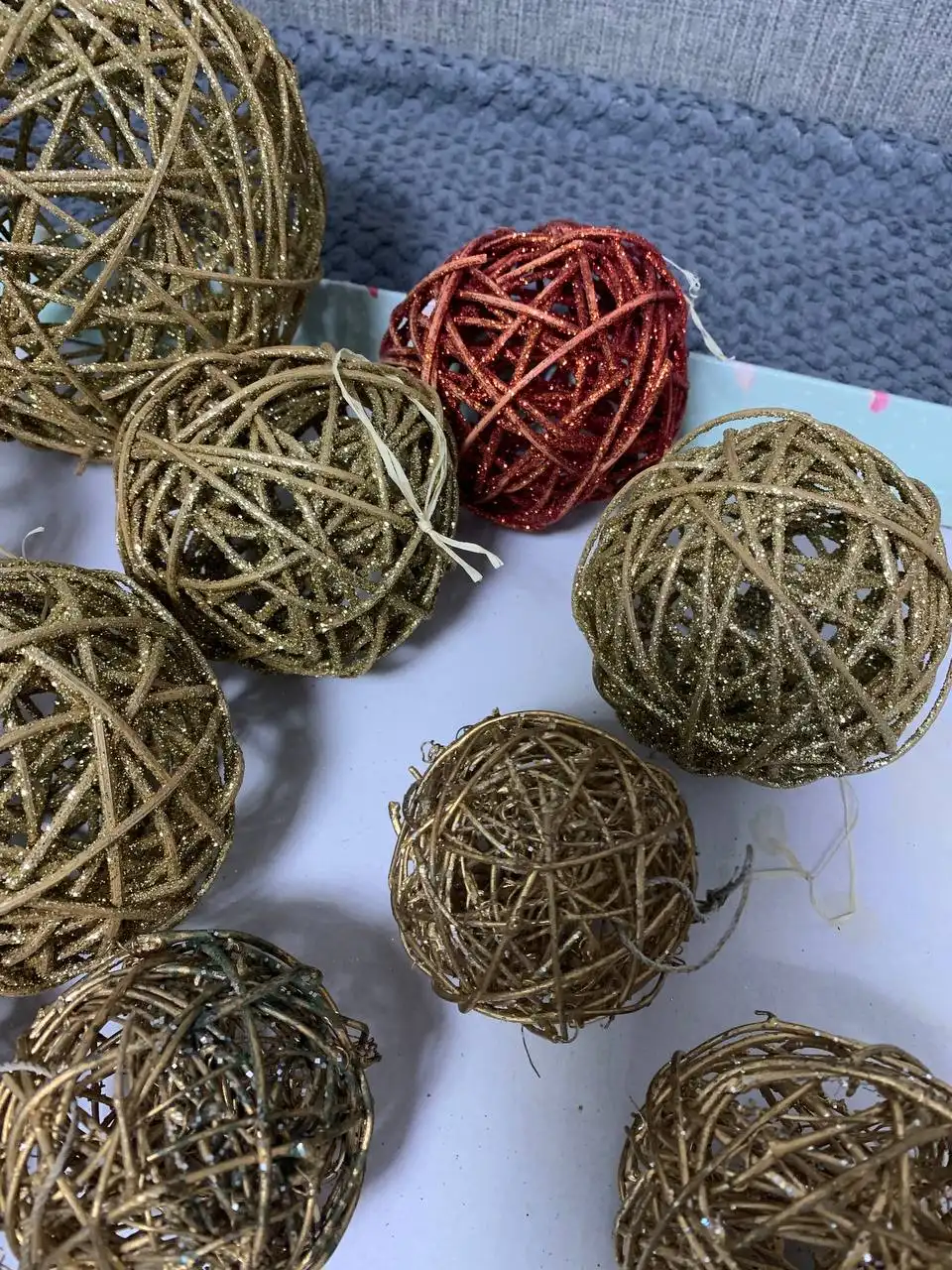 Новогодние шарики из лозы 10 шт