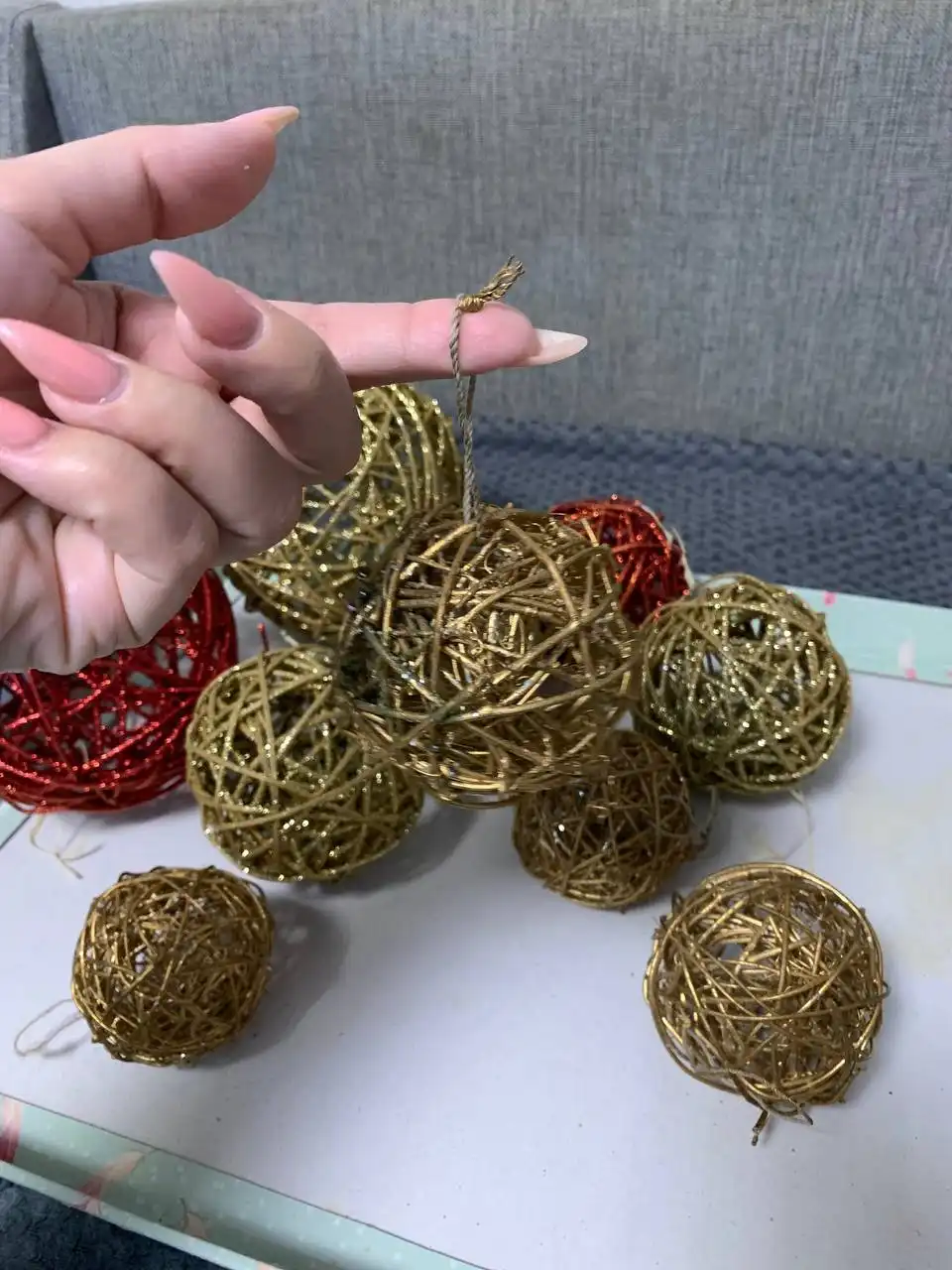 Новогодние шарики из лозы 10 шт