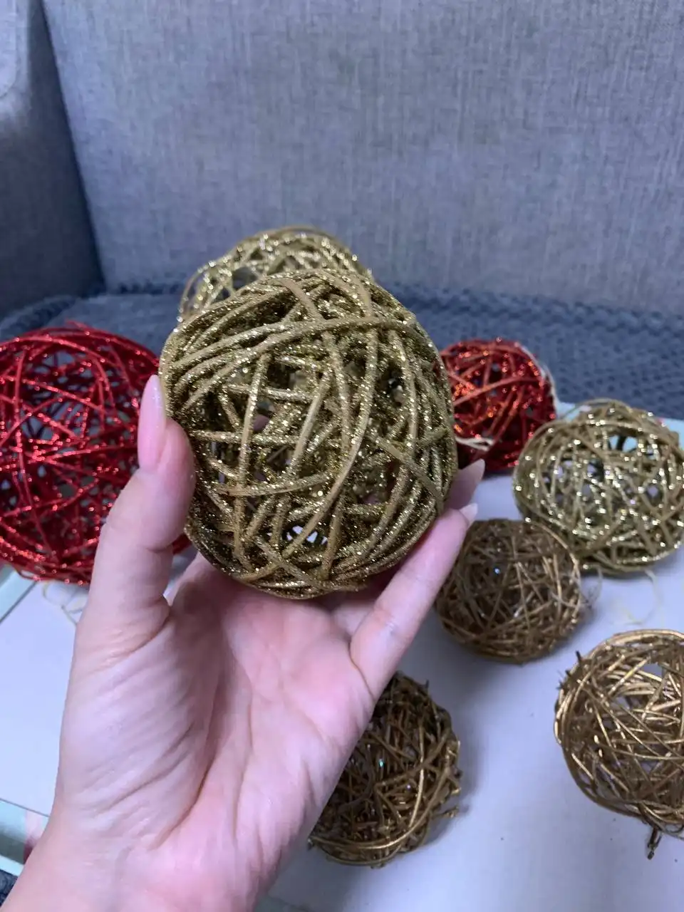 Новогодние шарики из лозы 10 шт