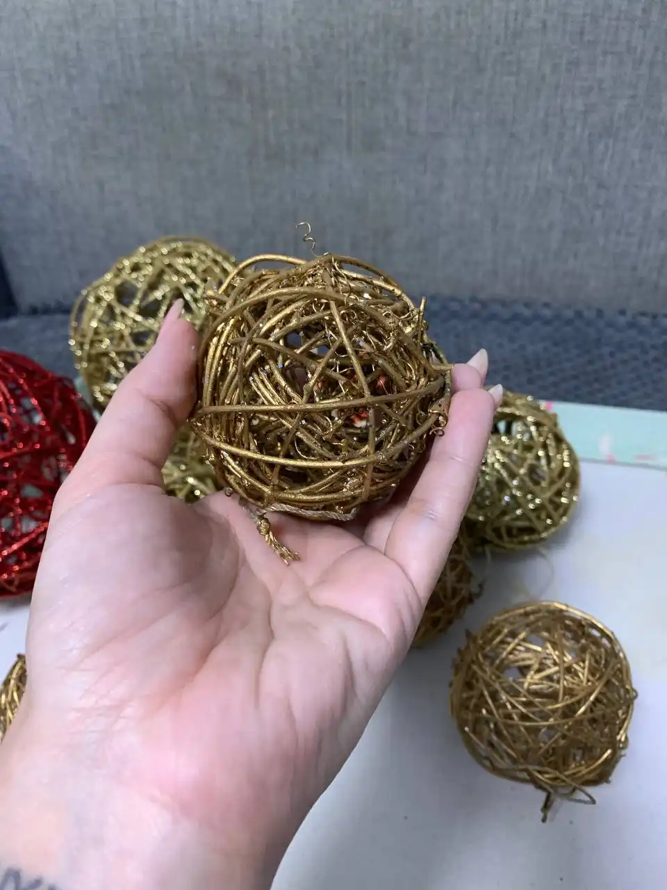 Новогодние шарики из лозы 10 шт