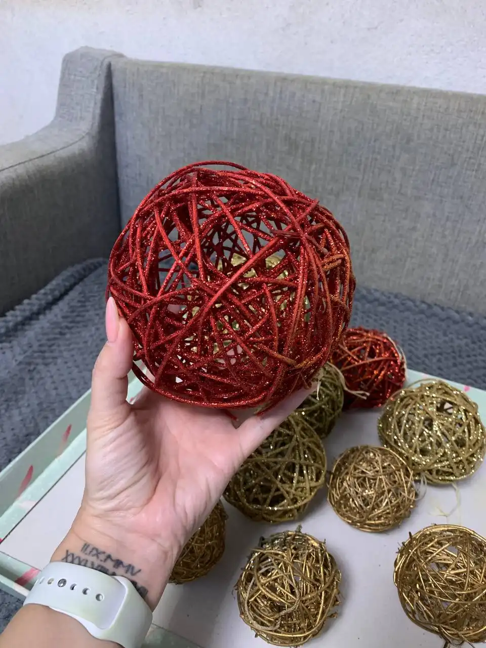 Новогодние шарики из лозы 10 шт
