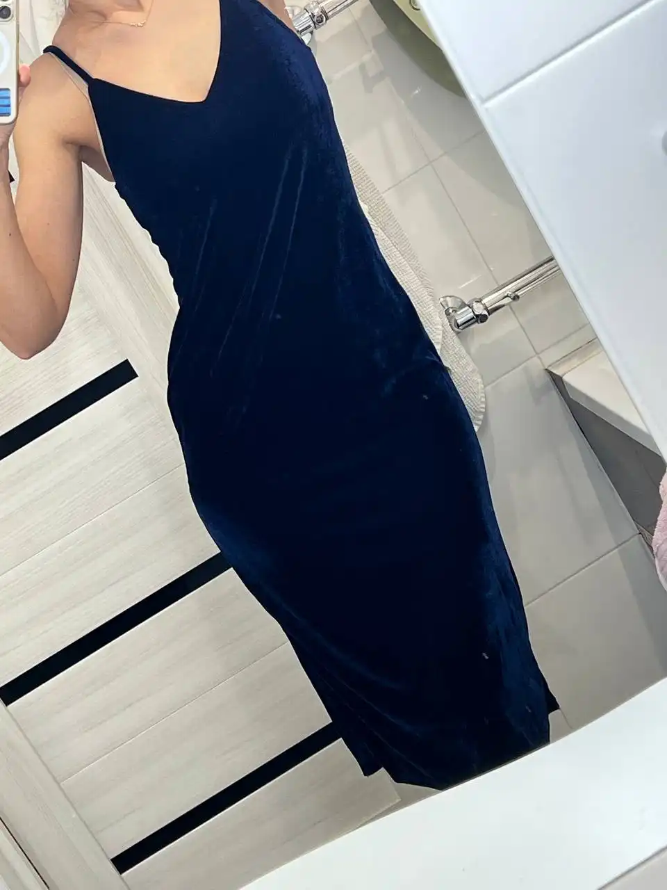 Платье-комбинация бархатное темно-синего цвета размер S