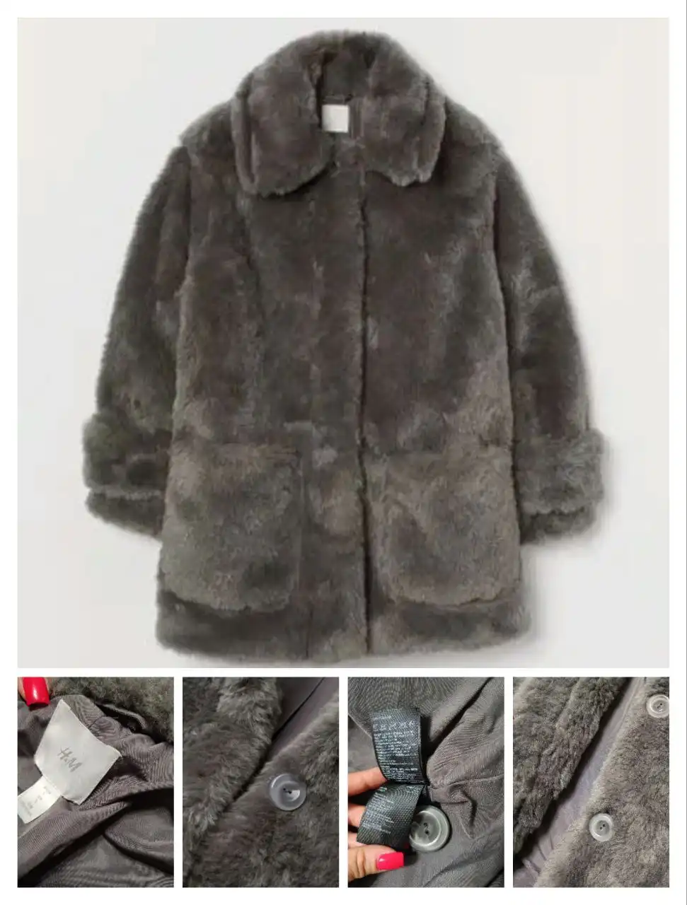 Плюшевая теплая шуба H&M дымчато-серого цвета