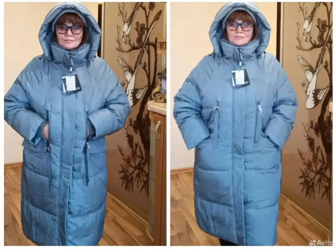 Новый женский пуховик 62 размера серо-голубой - Верхняя одежда (Одежда) в Калининград