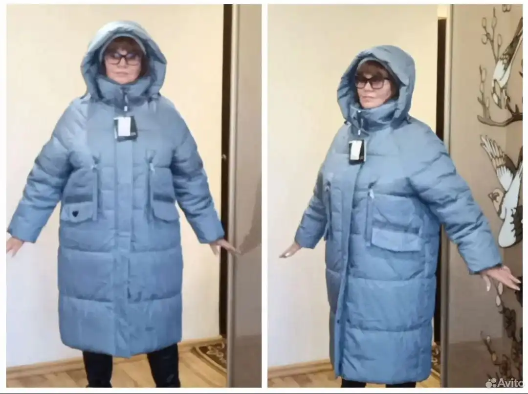Новый женский пуховик 62 размера серо-голубой - Верхняя одежда (Одежда) в Калининград