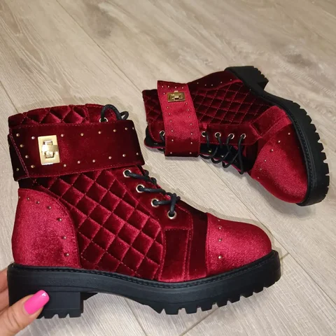 Ботинки ASOS Annabel Studded Lace Up Boots бордовый бархат - Обувь в Калининград