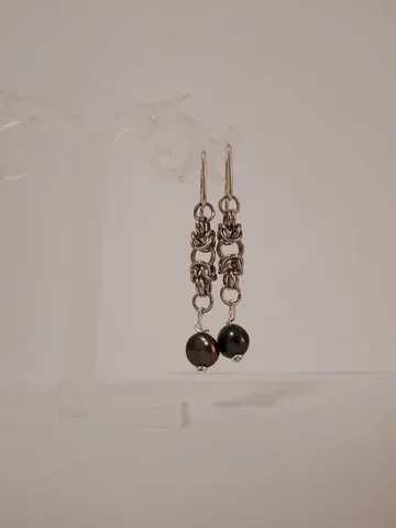 Кольчужные византийские серьги с черным жемчугом - Услуги в Воронеж