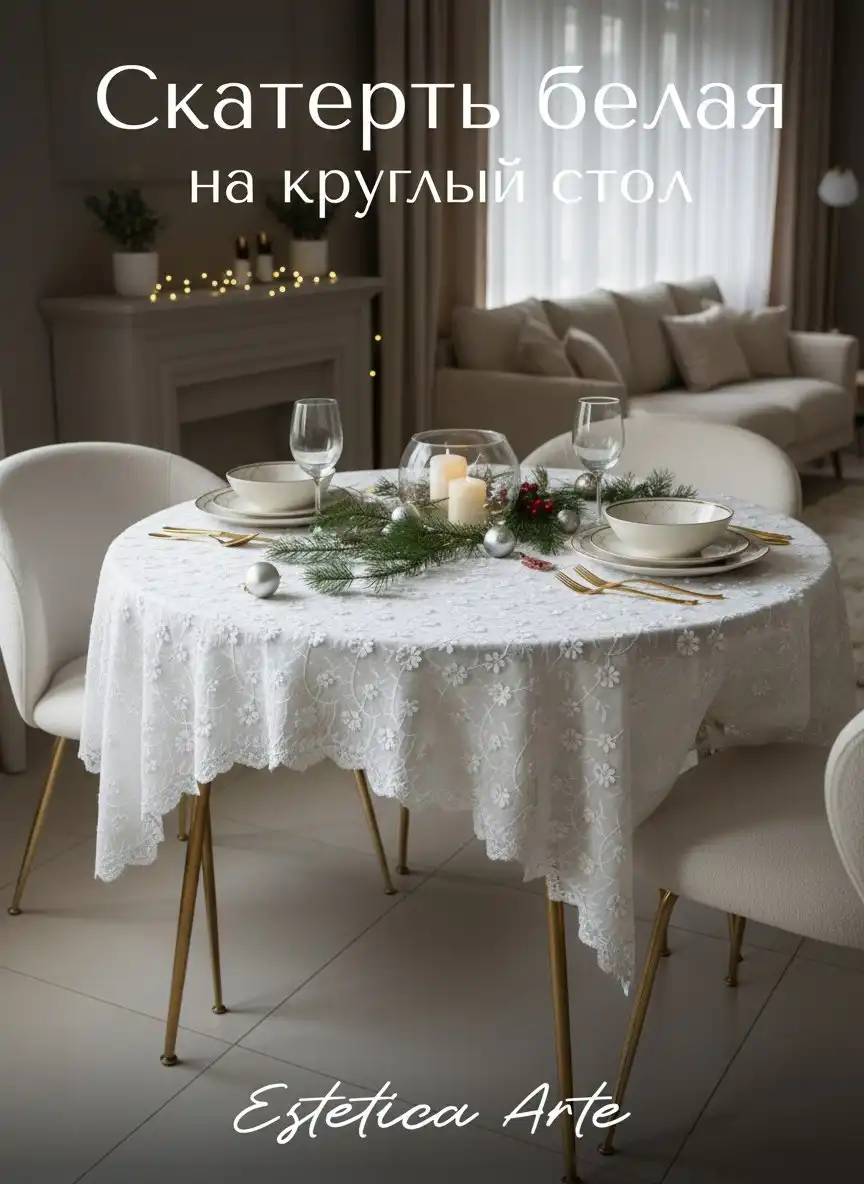 Скатерть белая круглая 130х130 с кэшбэком