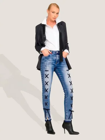 Джинсы с оригинальной шнуровкой из кожзама - Одежда в Воронеж