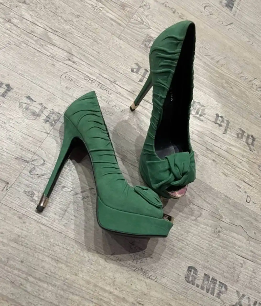 Туфли зеленые и черные натуральный нубук