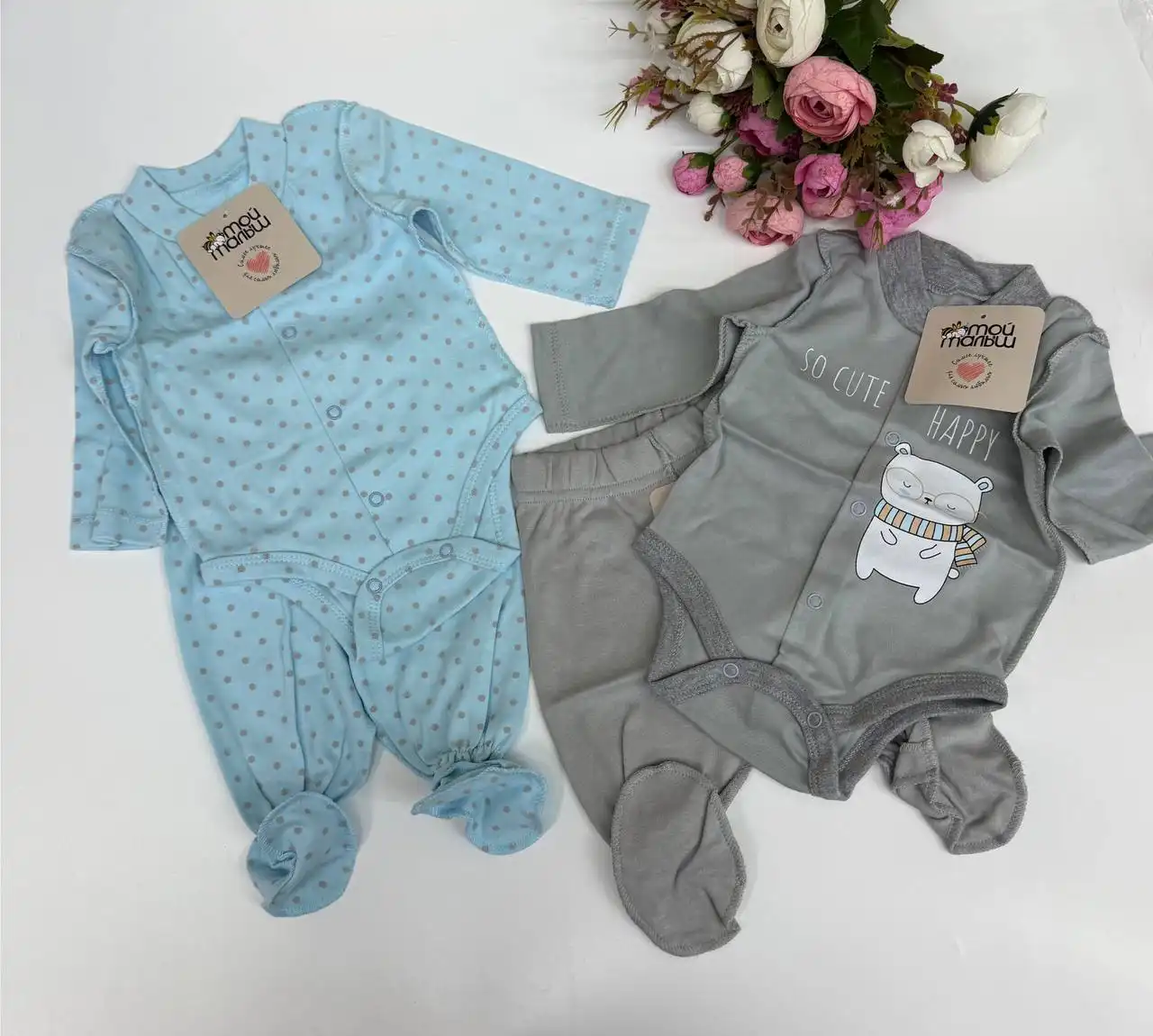 Боди с длинными рукавами + штанишки для новорождённых