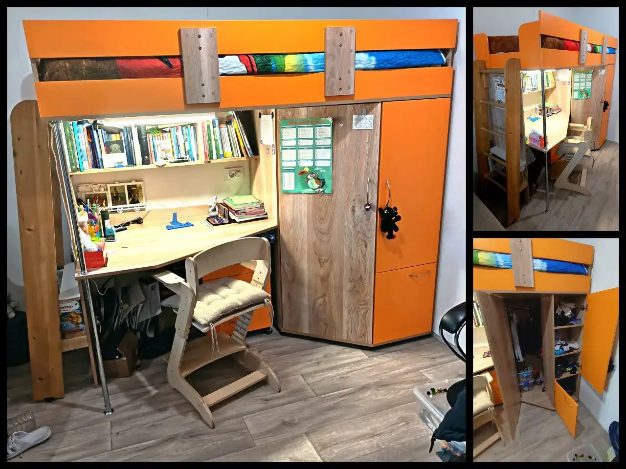 Продам кровать-чердак с тумбочкой и светильником