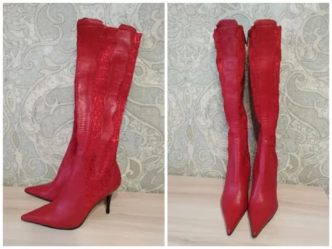 Демисезонные красные сапоги на шпильке - Худи в Владивосток