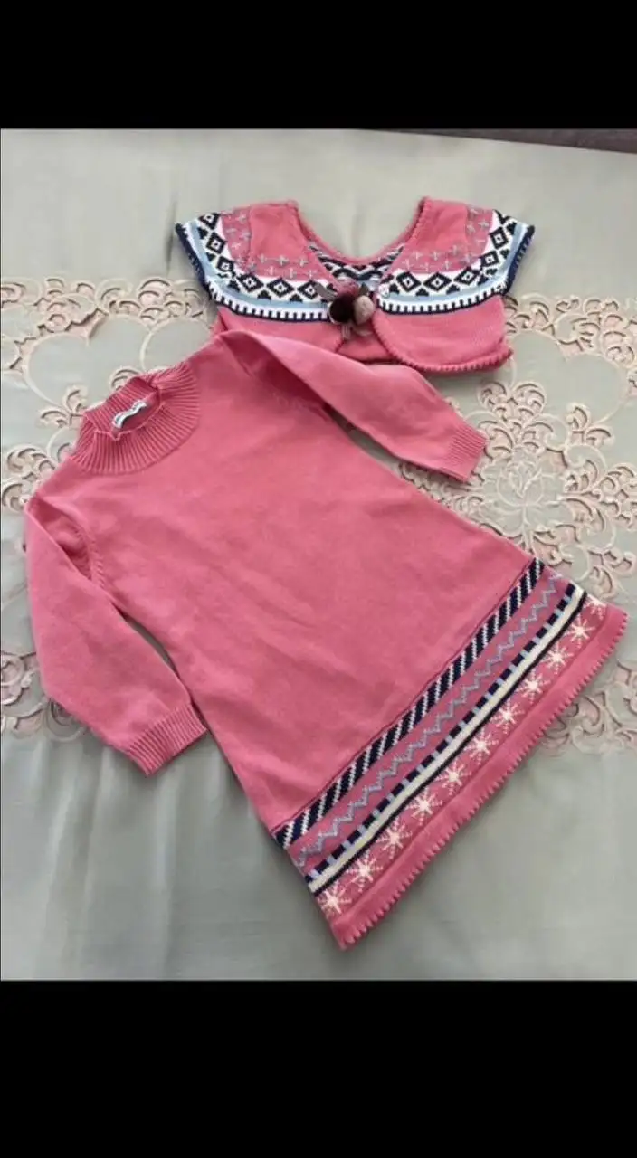 Вязаное платье с жилеткой для девочки на рост 80 см - Детская одежда (Одежда) в Владивосток