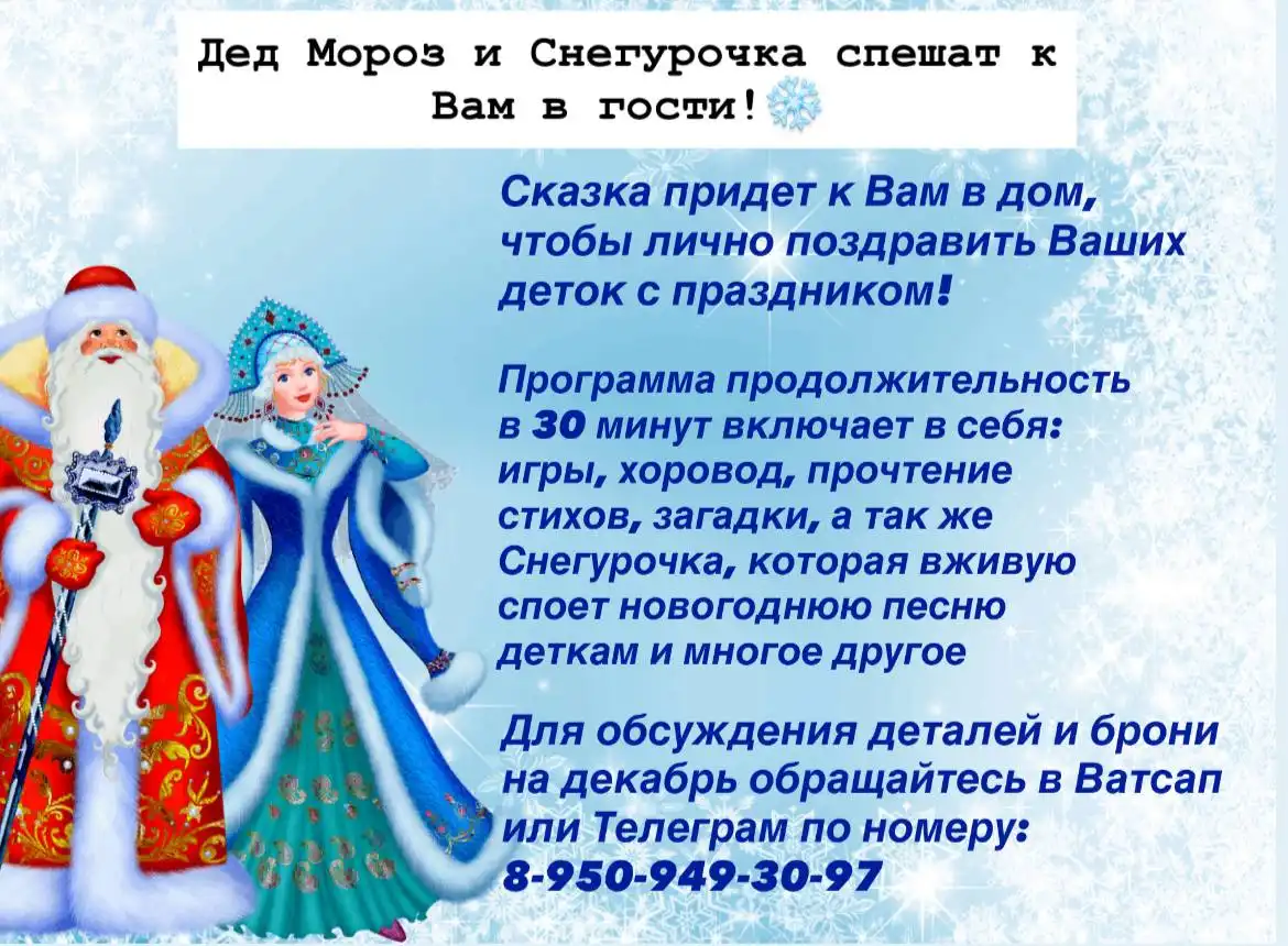 Дед Мороз и Снегурочка на дом для детей