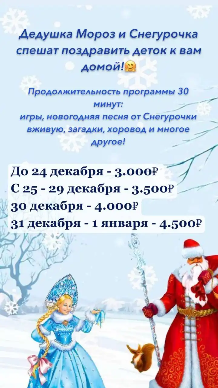 Новогодняя программа на дом от Снегурочки и Деда Мороза