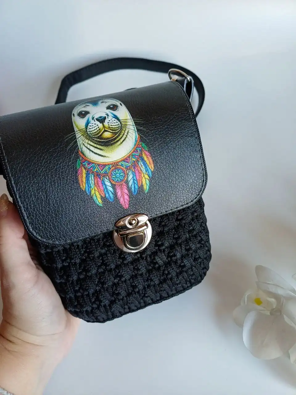 Мини сумочка Нерпа из полиэфирного шнура и эко-кожи - Сумки и аксессуары (Одежда) в Иркутск