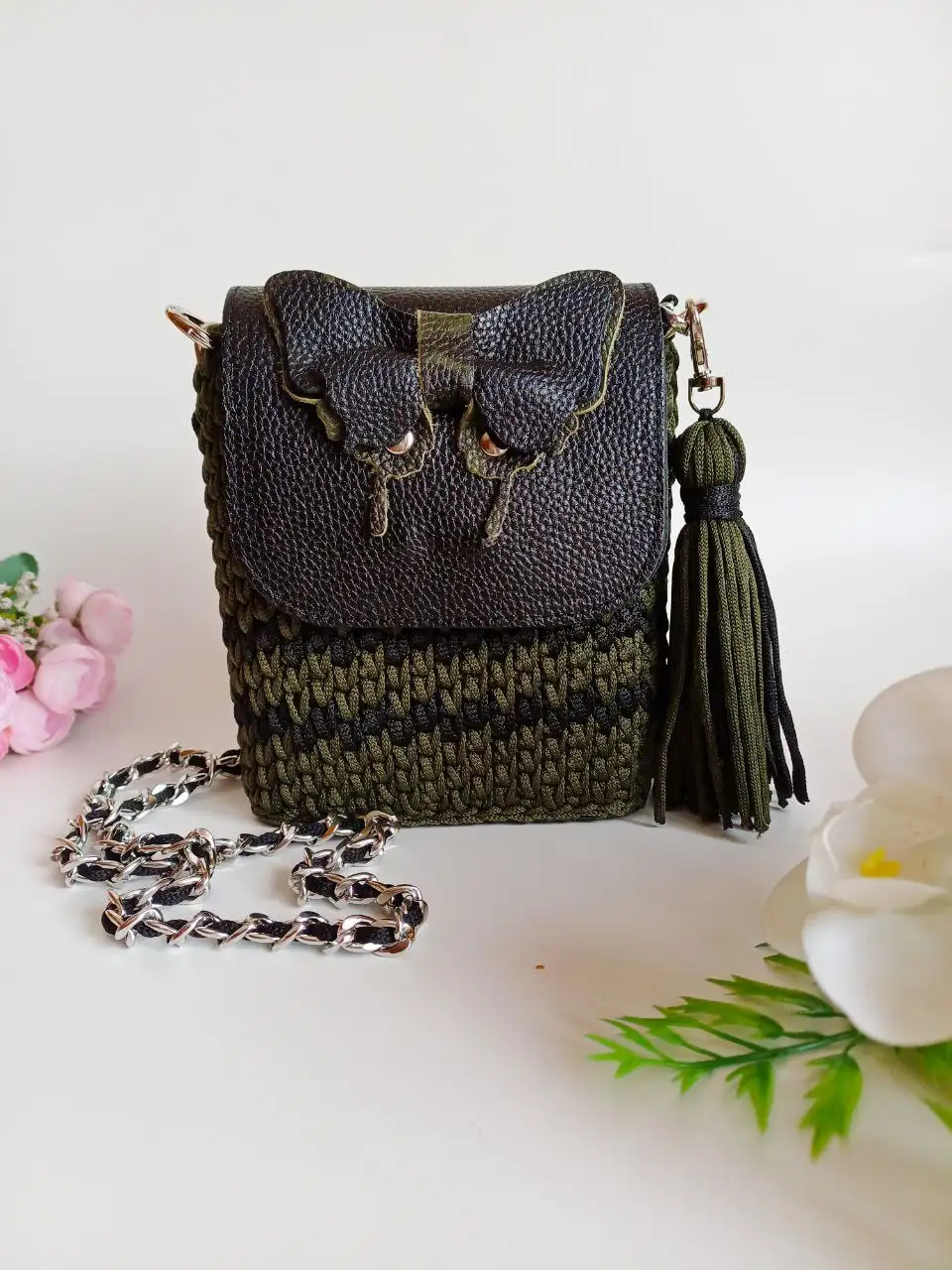 Сумочка из полиэфирного шнура с натуральной кожей - Сумки и аксессуары (Одежда) в Иркутск