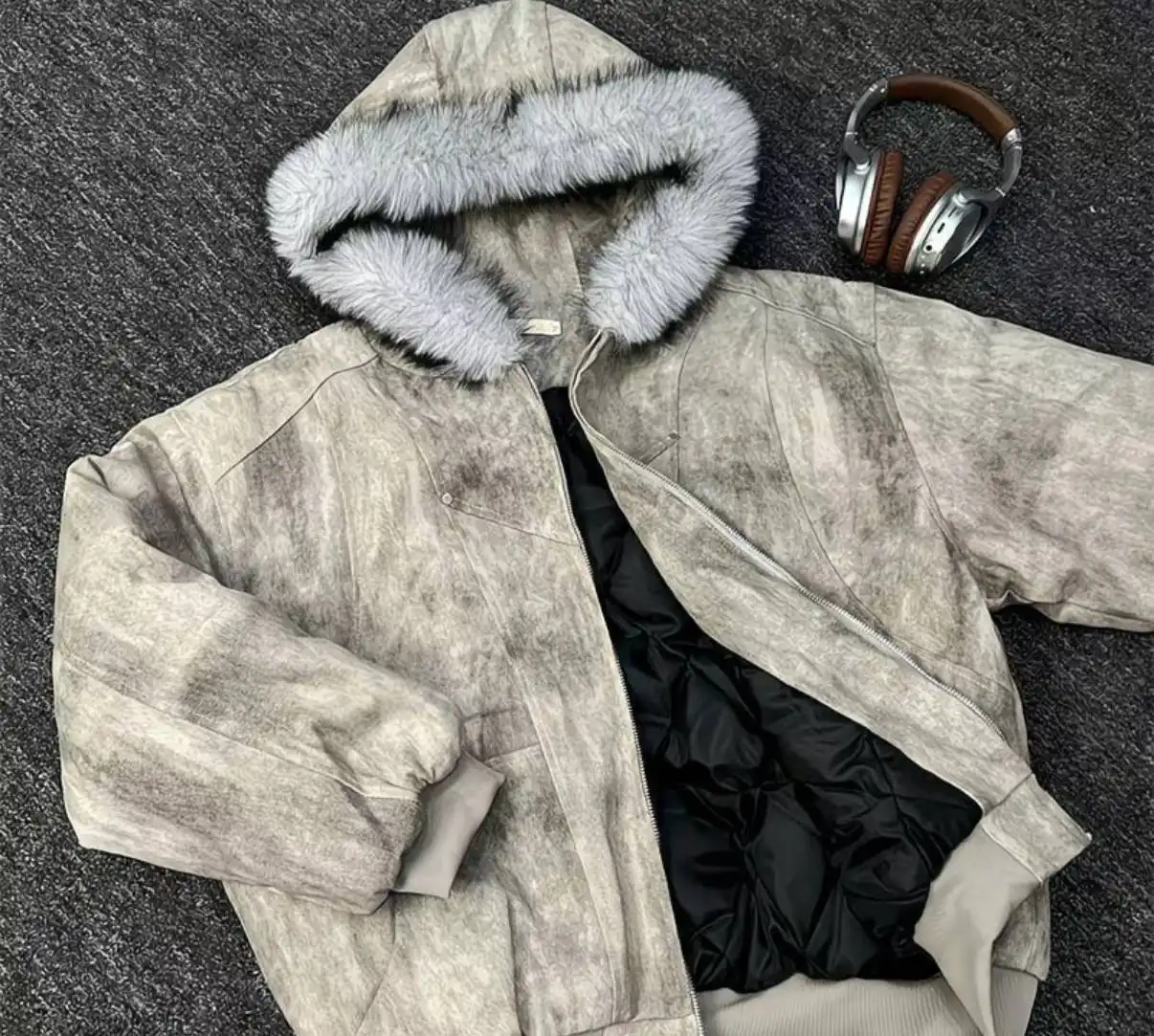 Fur Hood Jacket — Black / Grey