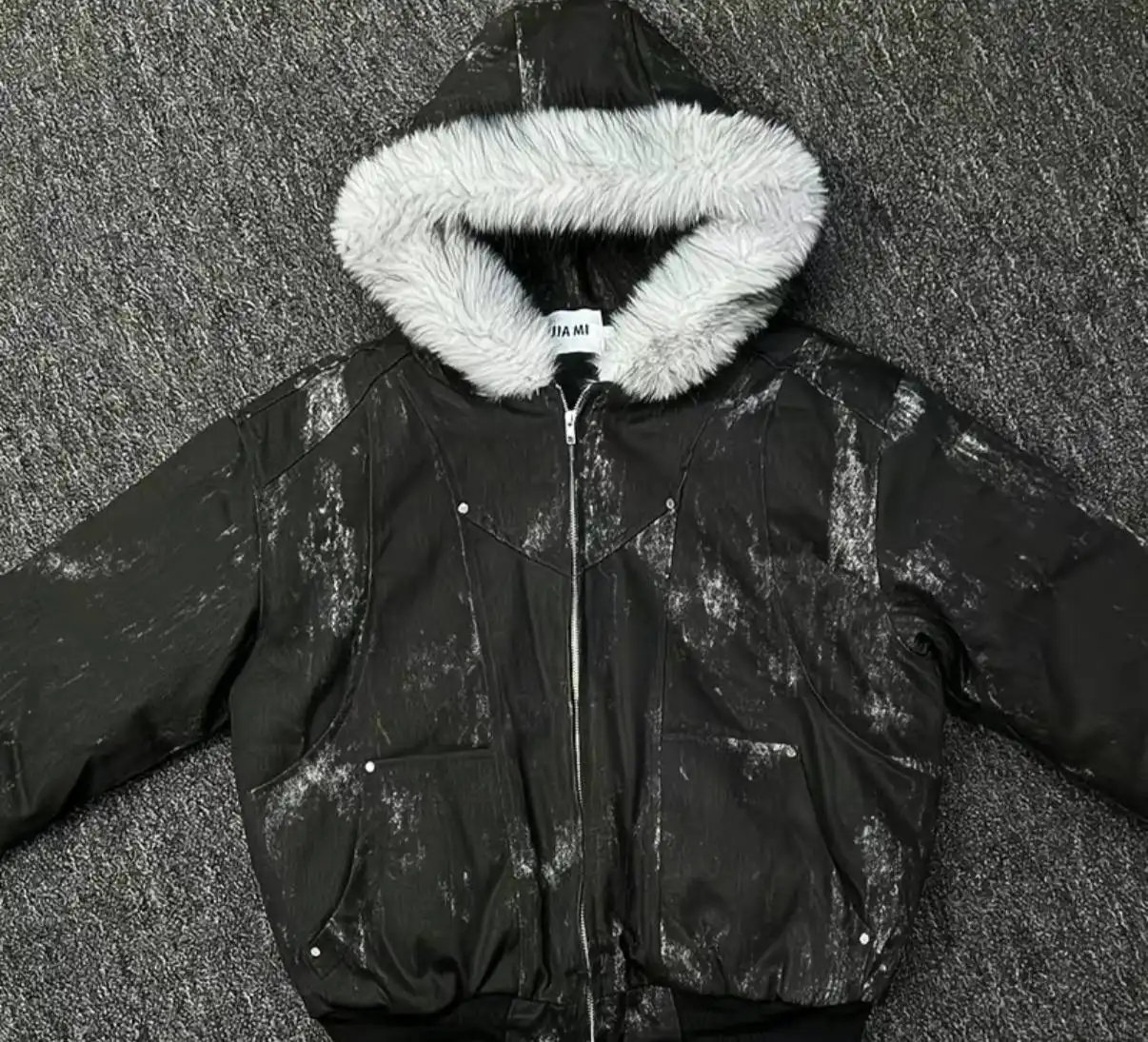 Fur Hood Jacket — Black / Grey