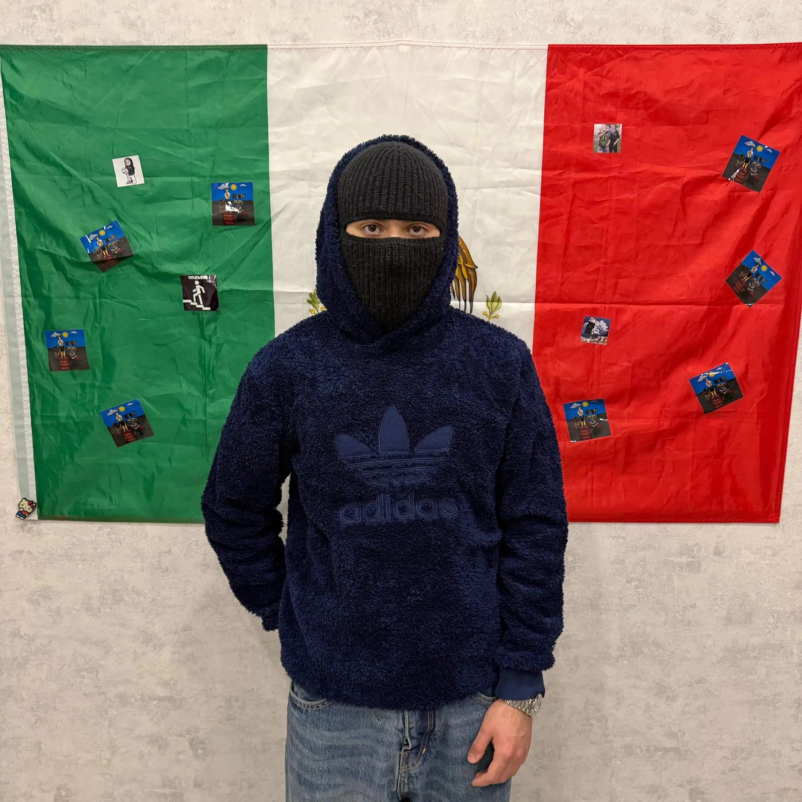 Кофта Adidas тёмно-синее худи из пушистого материала размер S - Верхняя одежда (Одежда) в Архангельск