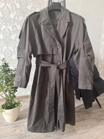 Плащ Тренч серый женский размер 42-46 оверсайз - Пуховики в Южно-Сахалинск