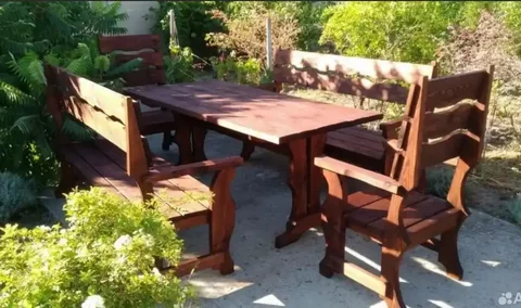 Новый комплект деревянной садовой мебели на 6-8 персон - Текстиль в Симферополь