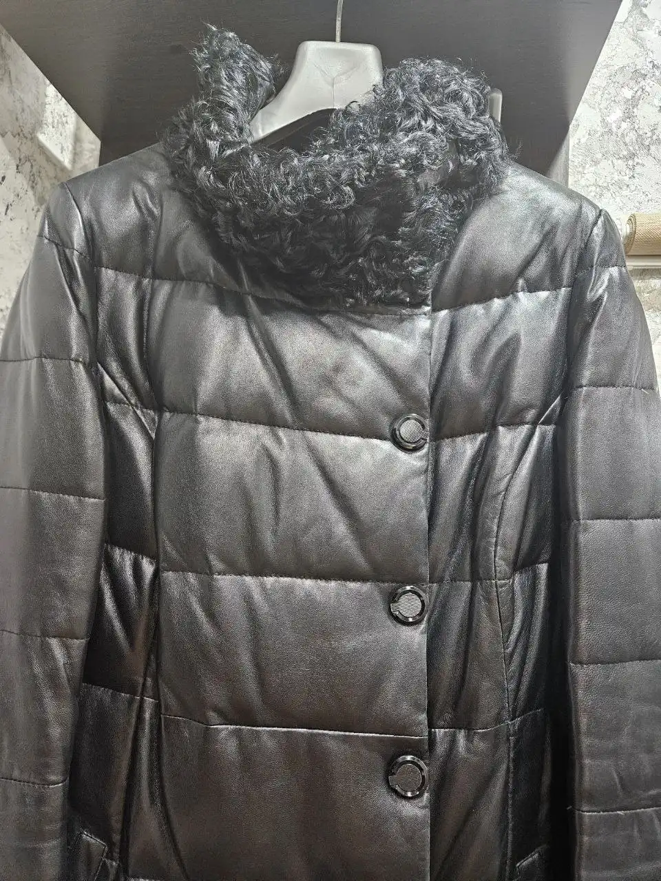 Пуховик натуральная кожа овчина пух