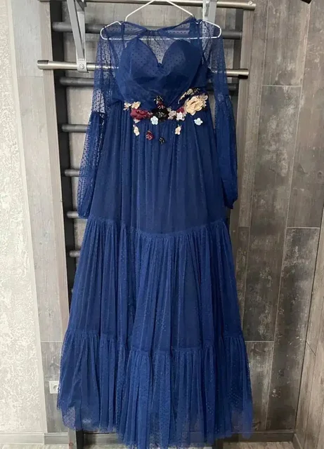 Вечернее платье синее с цветами - Военная одежда в Владивосток