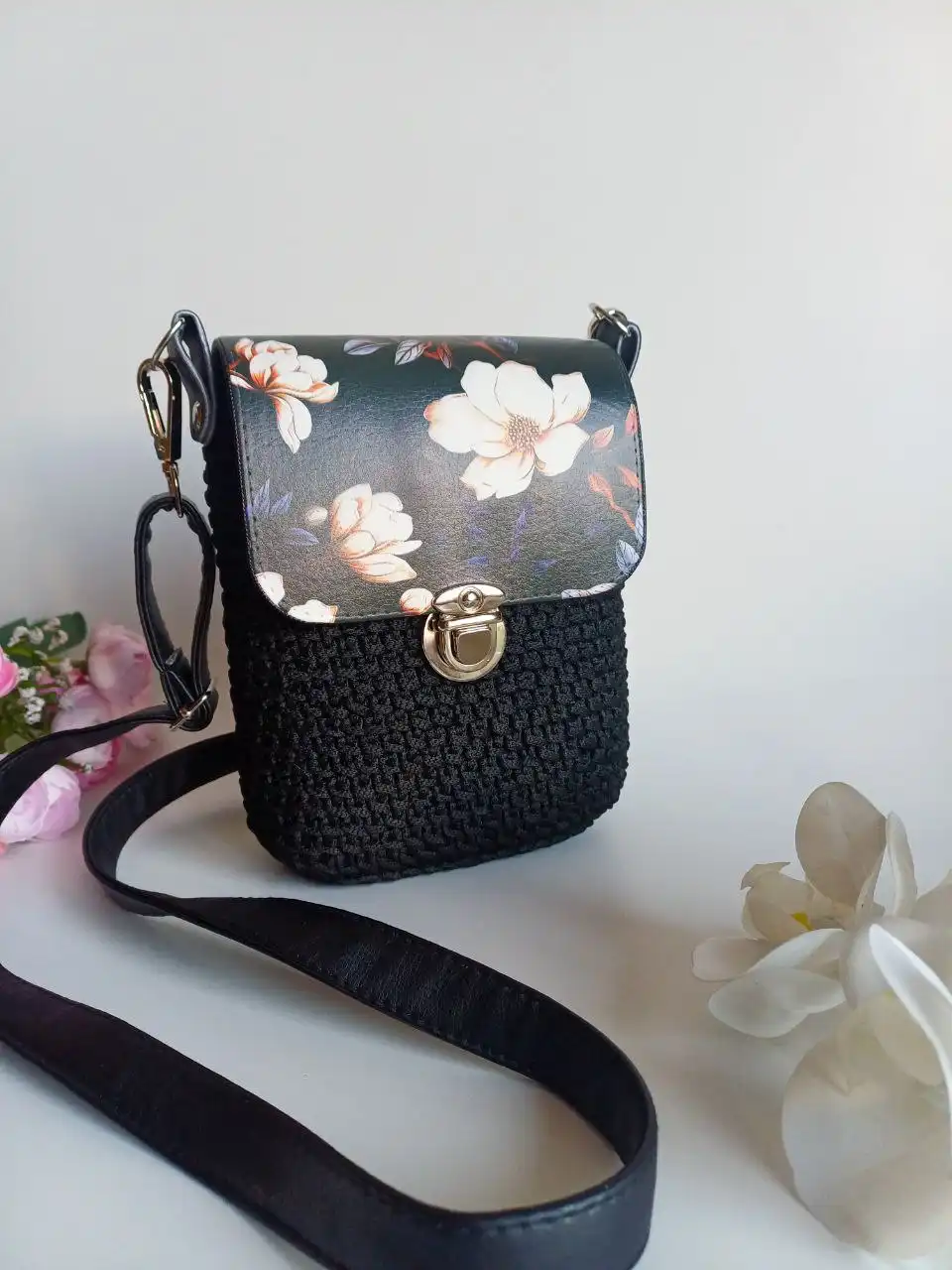 Мини сумочки из полиэфирного шнура с эко-кожей