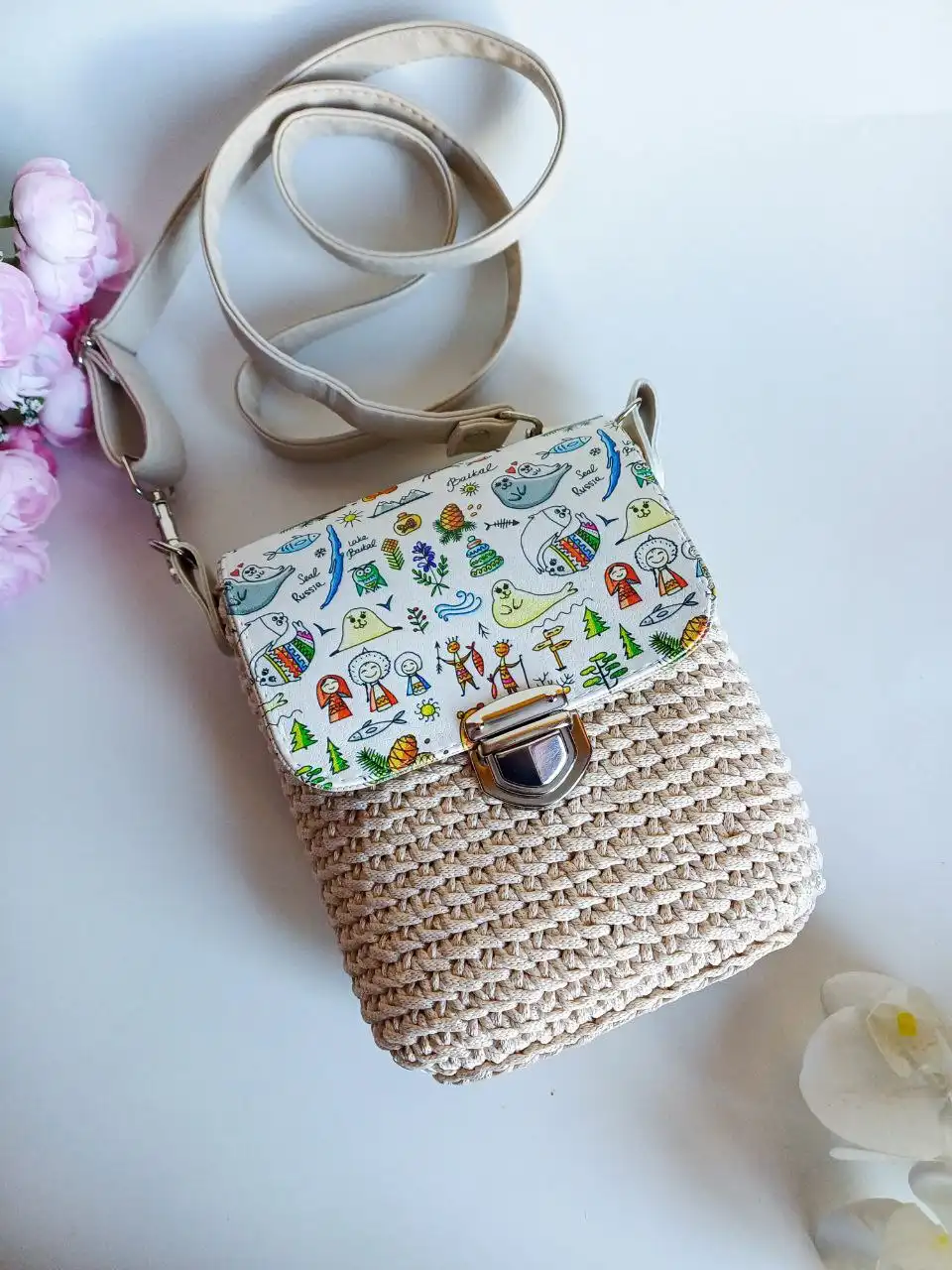 Мини сумочки из полиэфирного шнура с эко-кожей