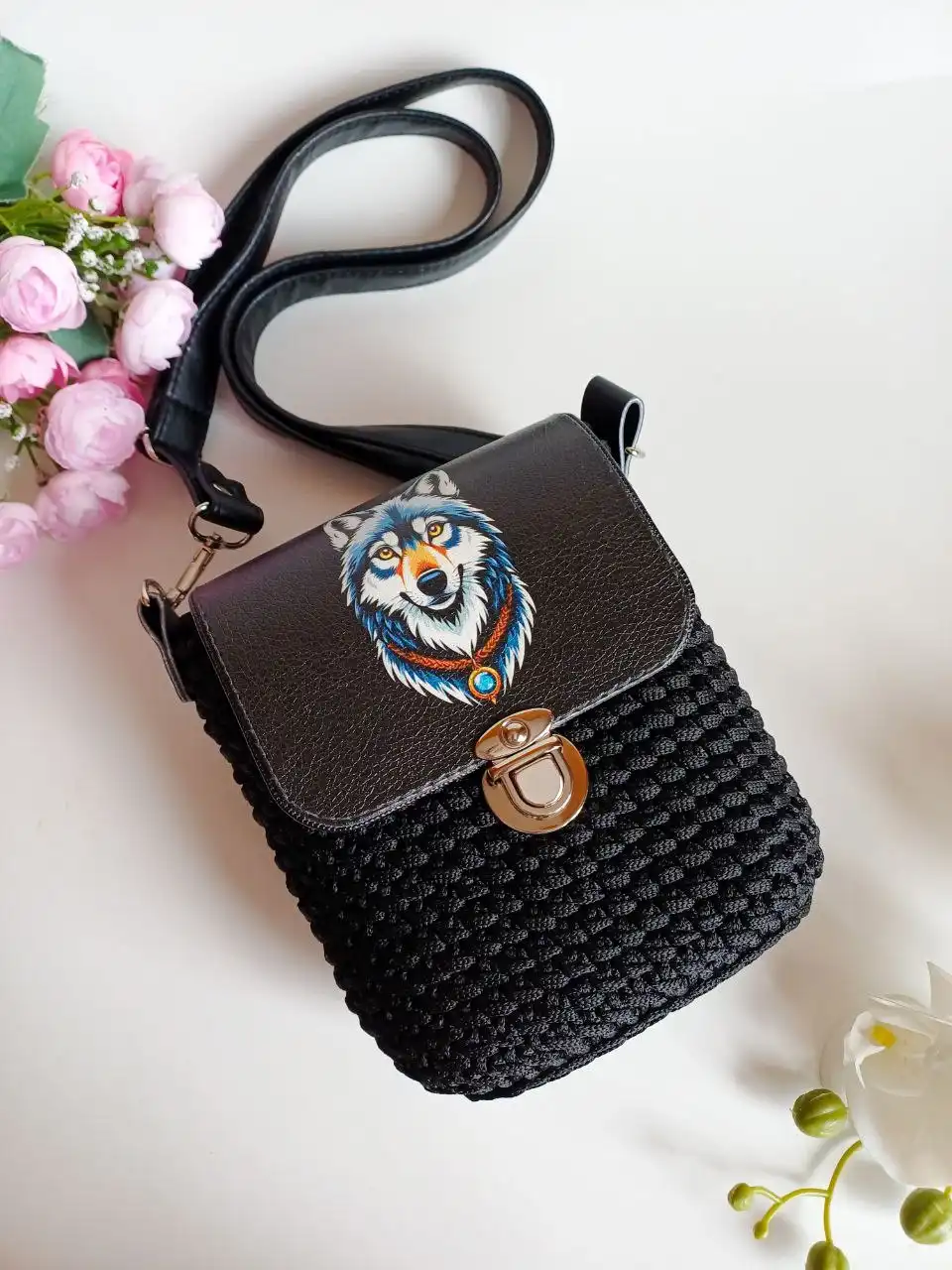 Мини сумочки из полиэфирного шнура с эко-кожей