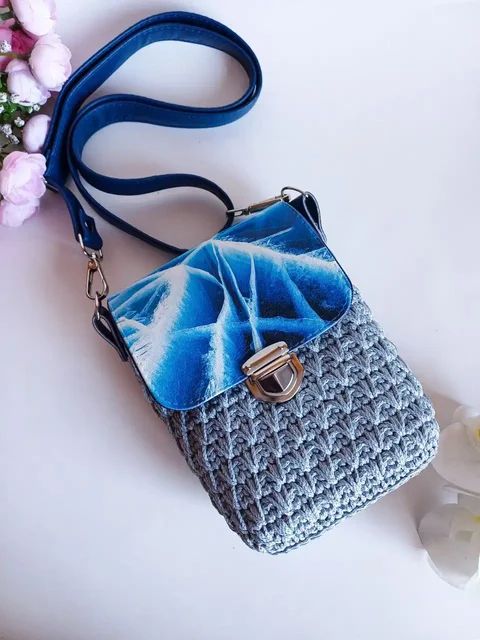 Сумочка 'лед Байкала' из полиэфирного шнура и эко-кожи - Барахолка в Шелехов