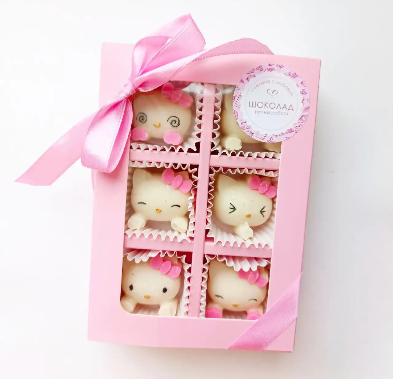 Конфеты ручной работы из белого шоколада с дизайном кошечки