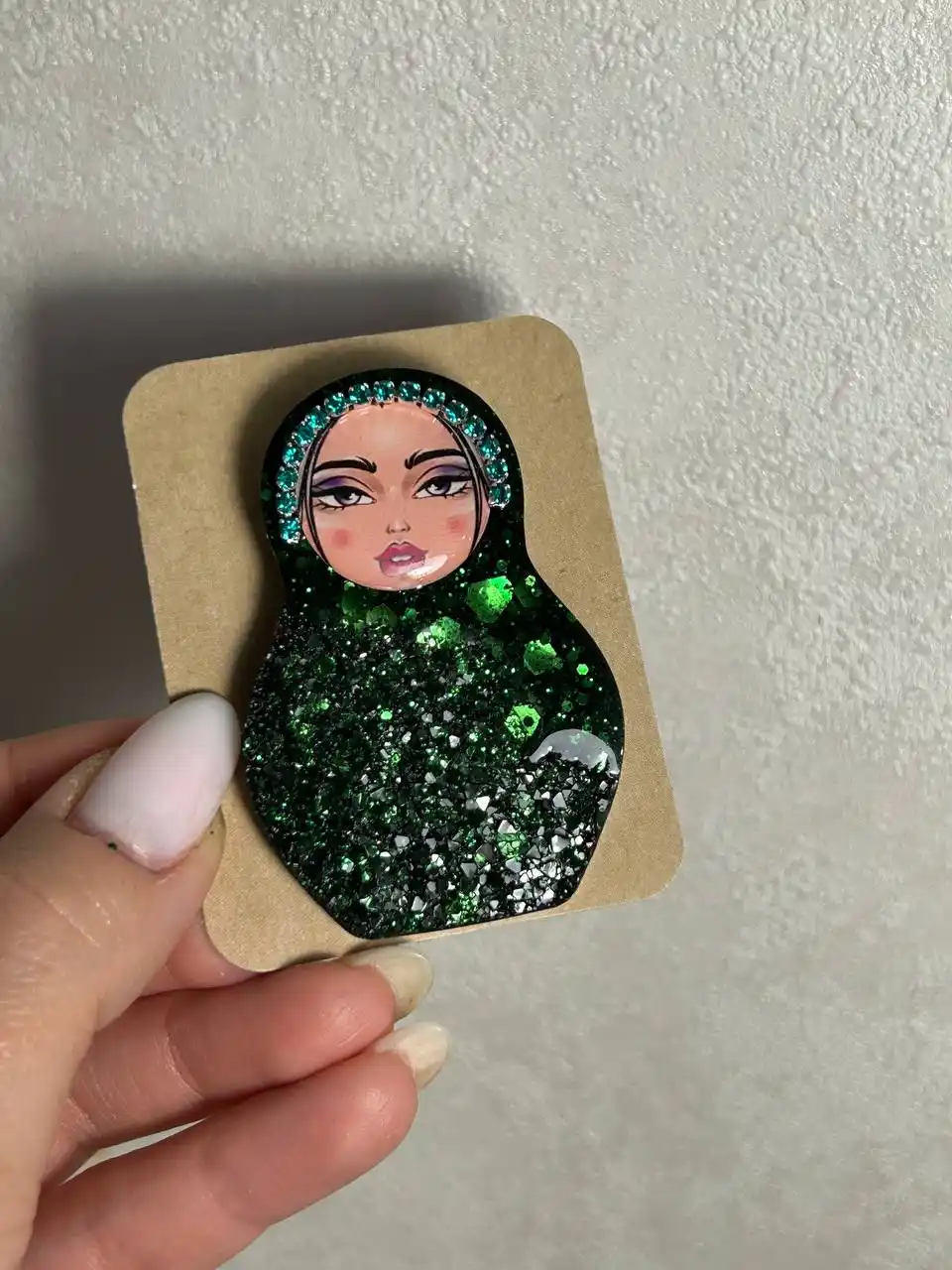 Брошь кокошник и матрешка