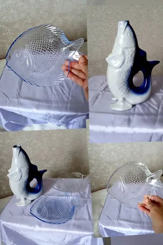 Набор "Рыбки": графин времён СССР и сервировочные тарелки - Парфюмерия в Хабаровск