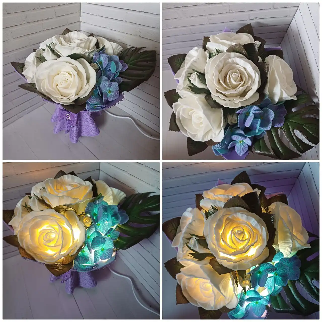 Светильник "Гортензия и розы" ручной работы