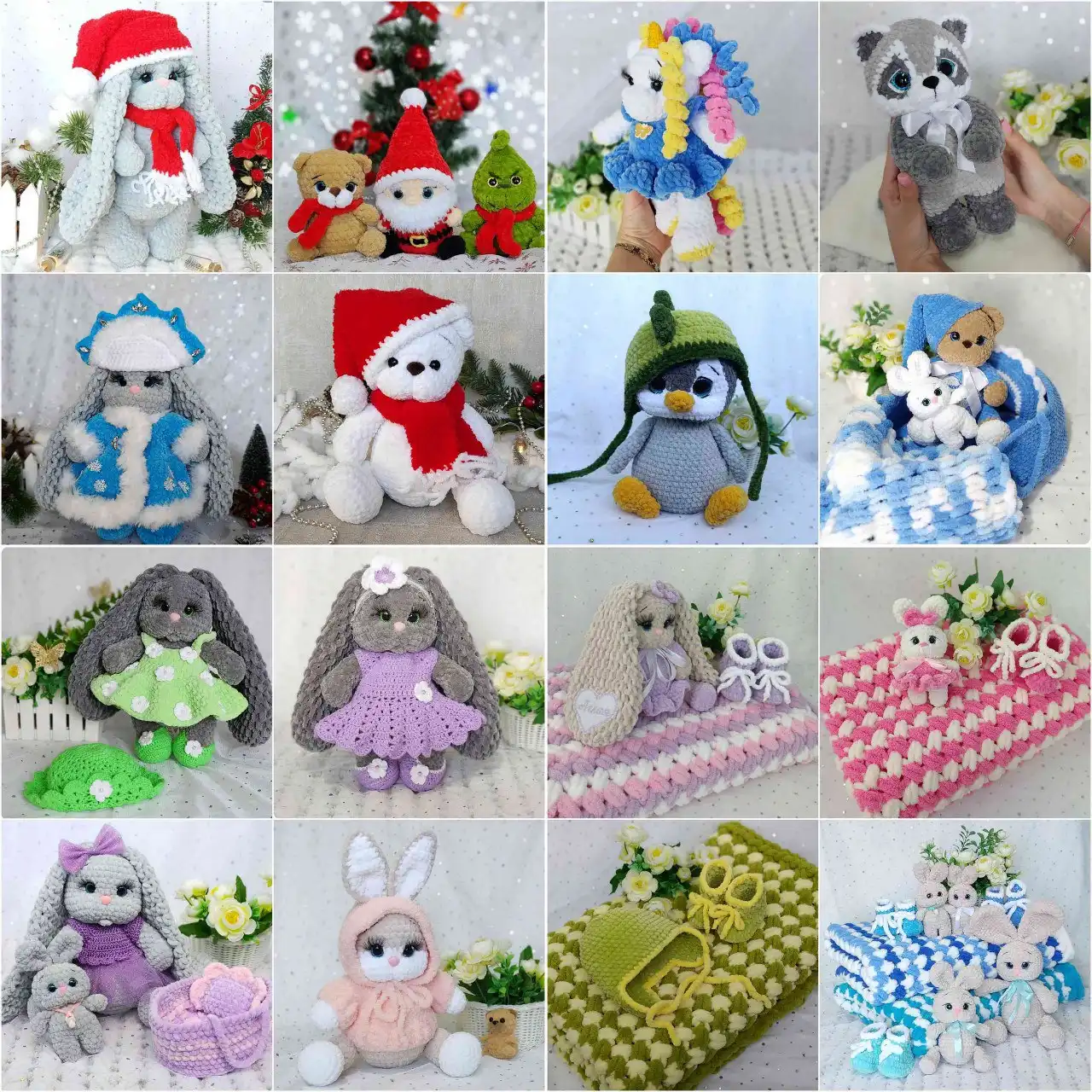 Вязаные и плюшевые игрушки ручной работы к Новому Году