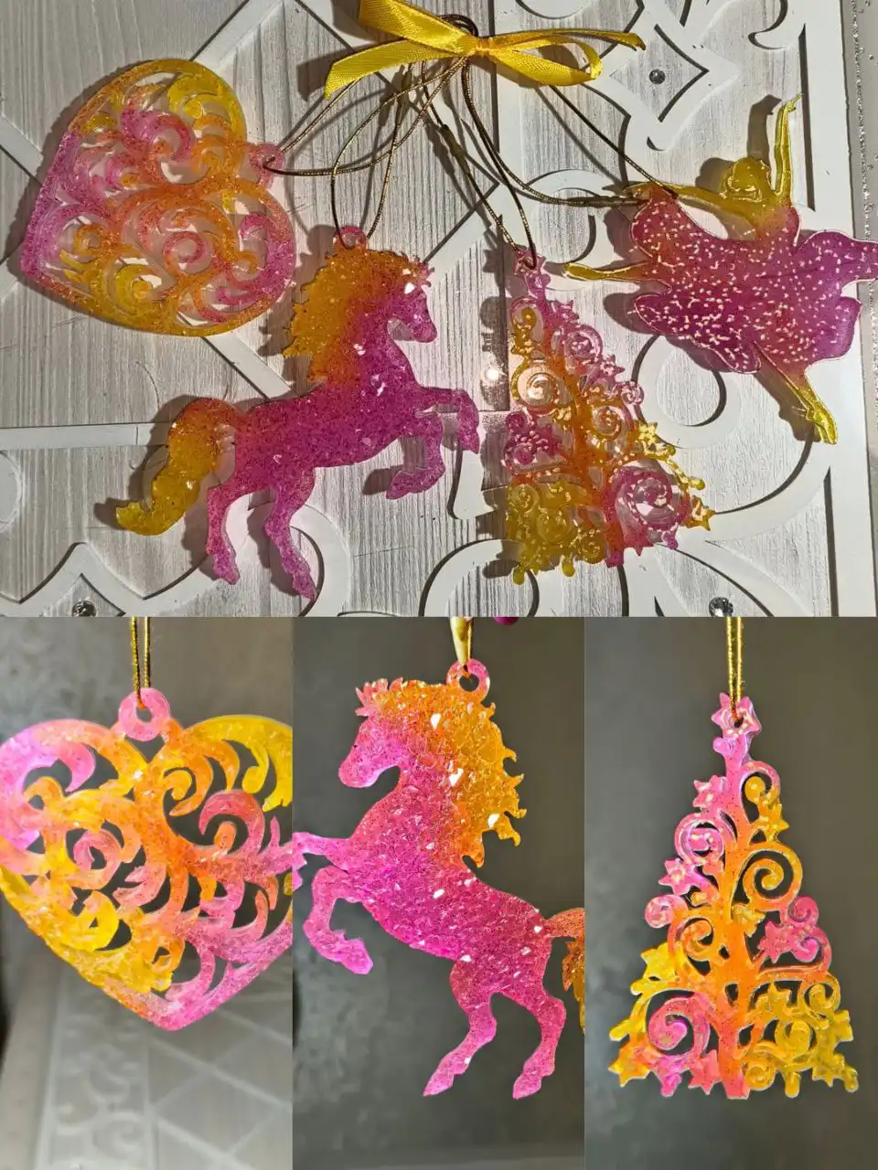 Набор ёлочных игрушек из эпоксидной смолы ручной работы