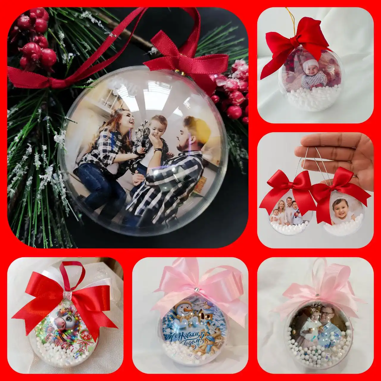 Двусторонний новогодний шар с фото на заказ