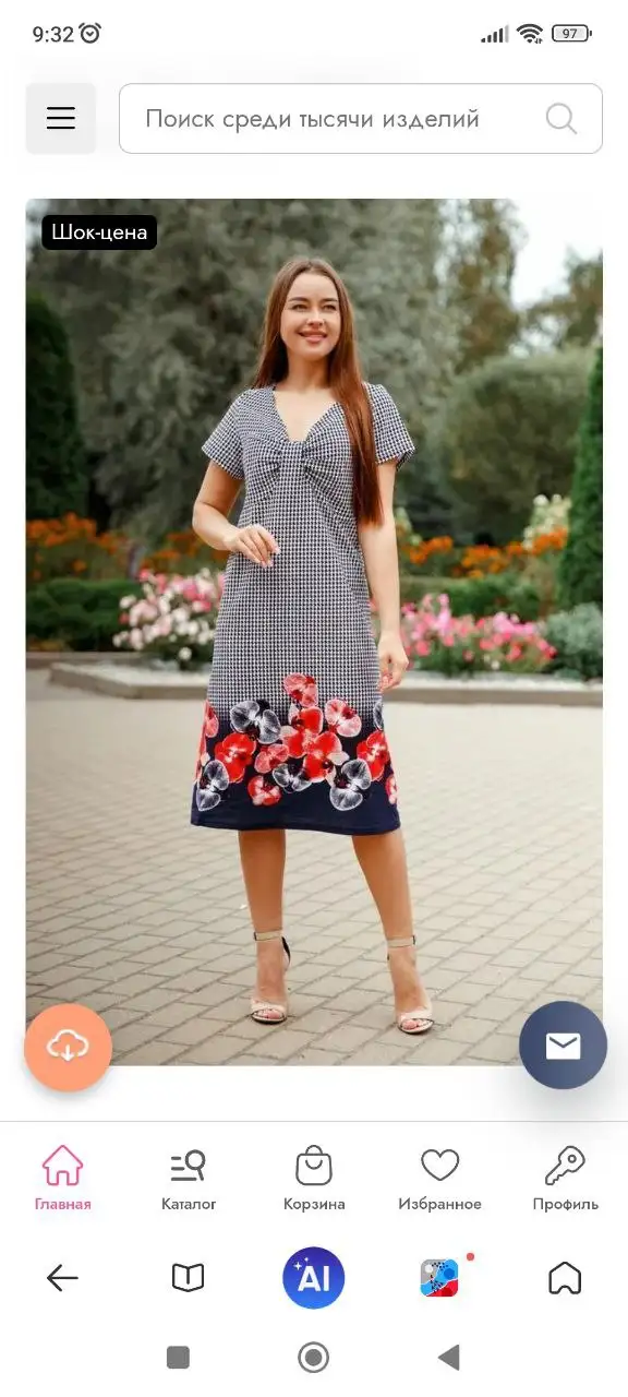 Хлопковое платье с рисунком орхидей и гусиной лапкой - Женская одежда (Одежда) в Неизвестно