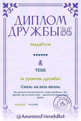 Диплом дружбы в Telegram - частное объявление в Ижевск