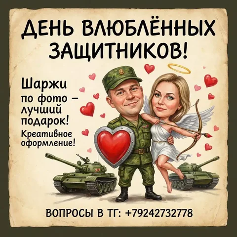 Шаржи к праздникам 14 и 23 февраля - Маникюр в Чита