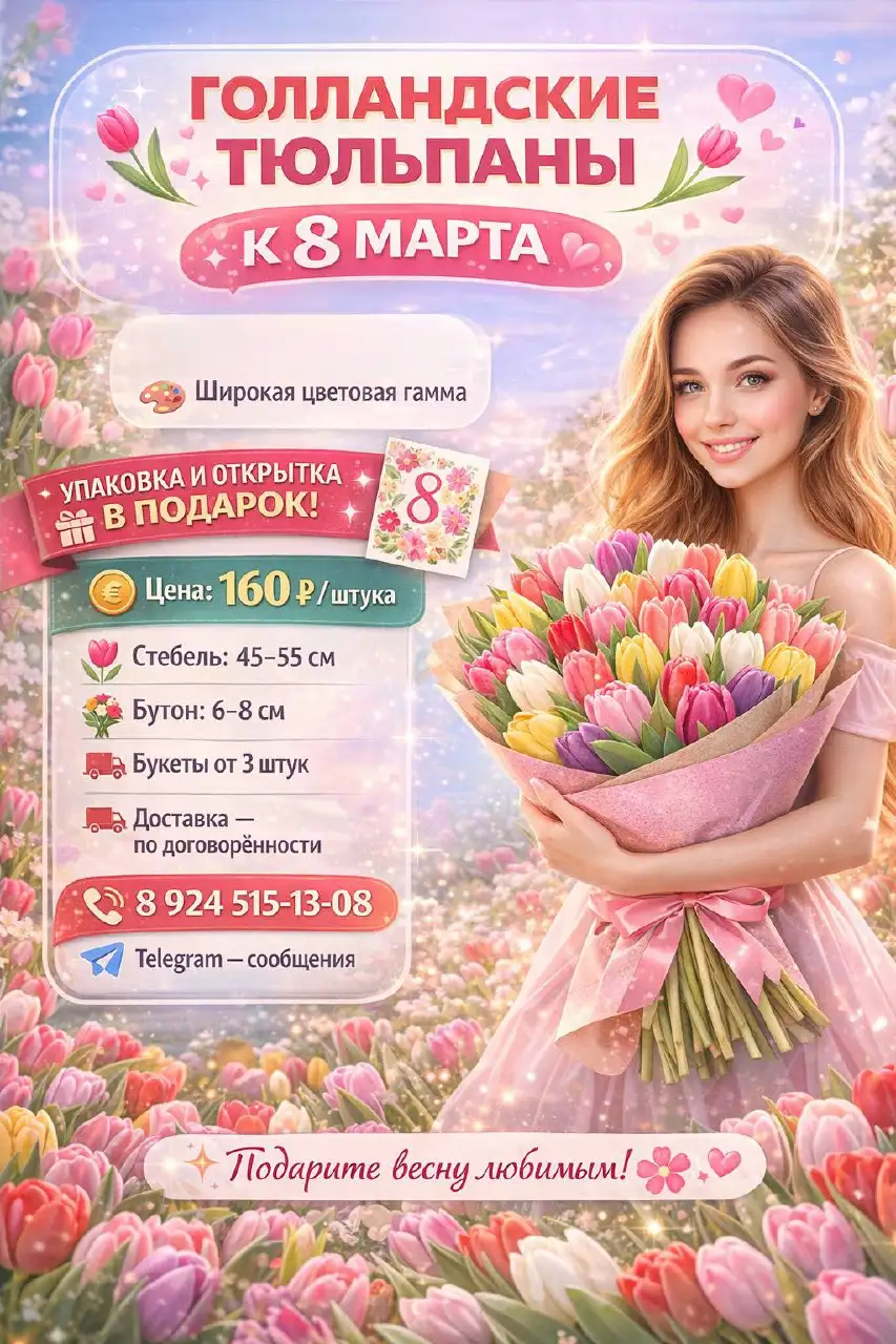 Предзаказ тюльпанов к 8 марта - Цветы (Барахолка) в Чита