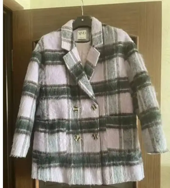 Продам весенне-осеннее полупальто в черно-фиолетовую клетку - Верхняя одежда (Одежда) в Чита